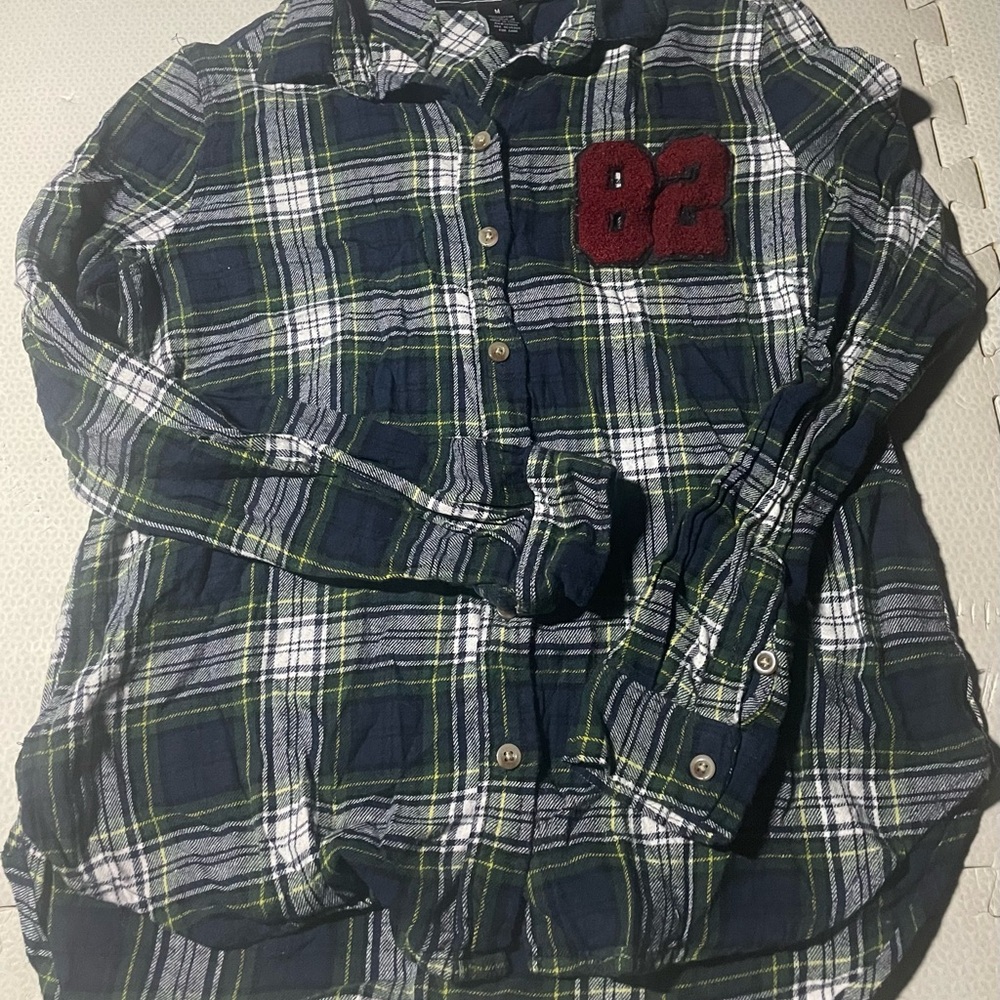 Polly & Esther Navy and Green Plaid Shirt